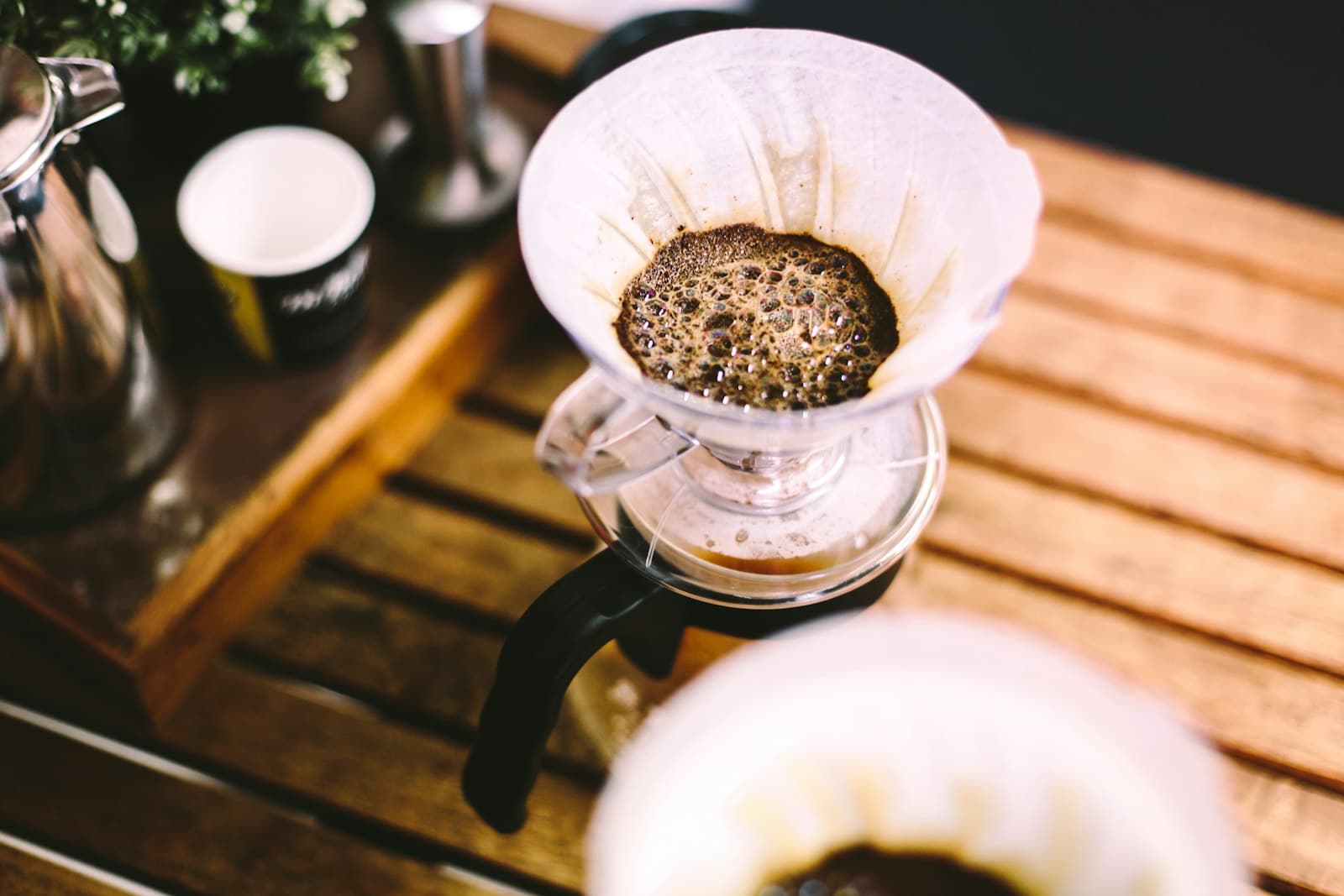 Fresh coffee dripping into a glass decanter